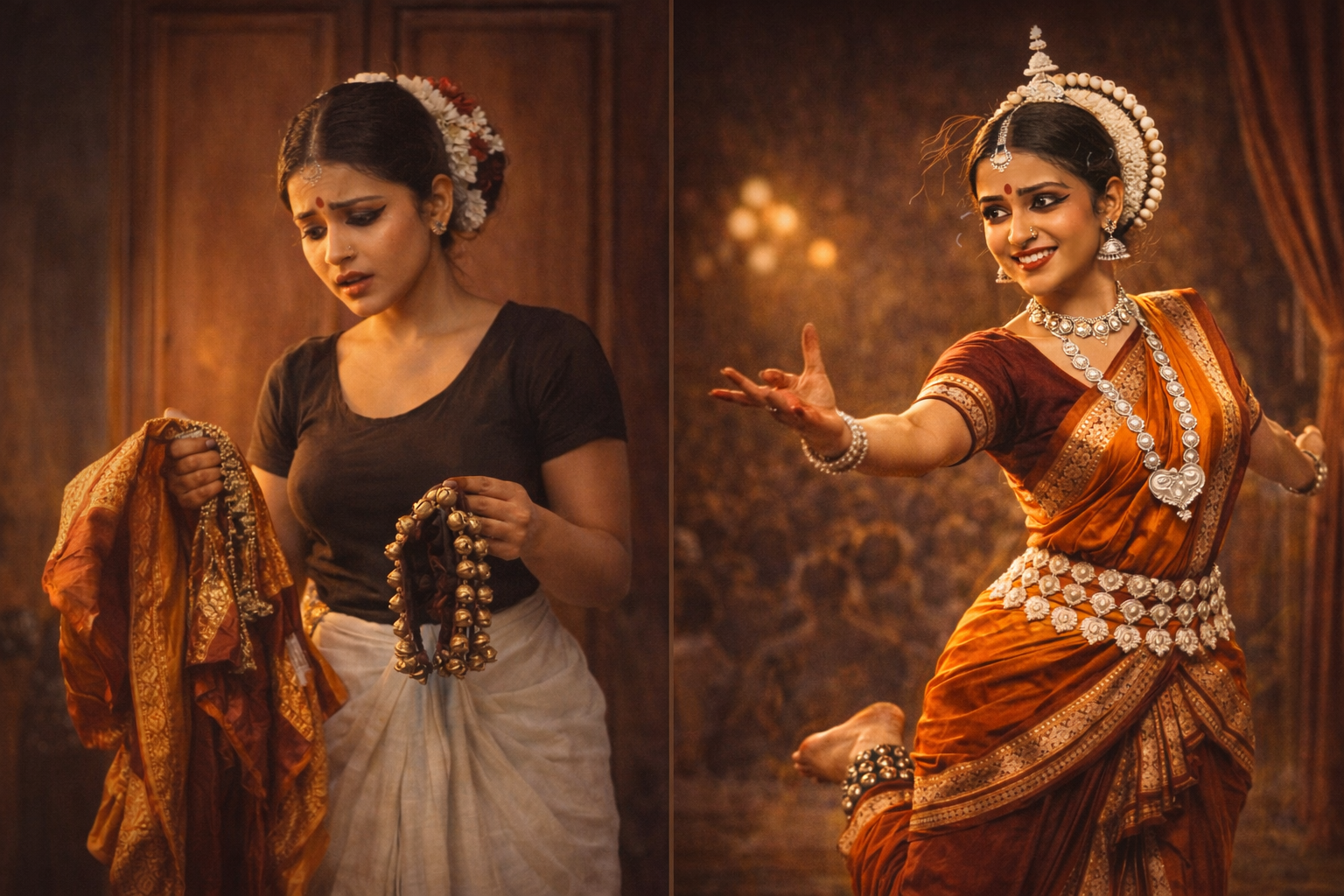 Practicing in Odissi costume before recital day to build confidence